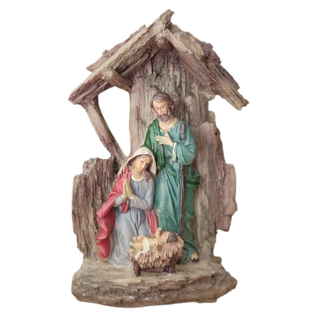 SET NATIVITA' IN RESINA CON CAPANNA A TRONCO