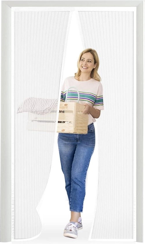 Velo girevole - Alta qualità 75 x 200 cm velo girevole bianco per porta - Protezione insetti con magnete - Montaggio semplice senza foratura