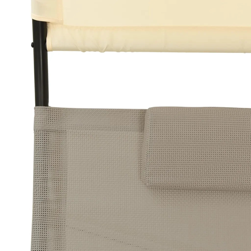 Lettino Prendisole | Sdraio da giardino | Lettino da sole Doppio Baldacchino in Textilene Talpa Crema
