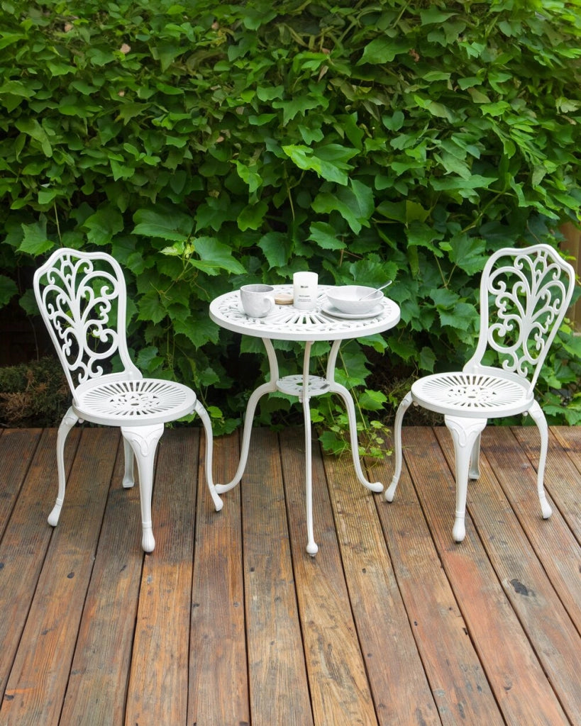 Set di 2 sedie da giardino in alluminio bianco sporco senza braccioli Bistro Dining in stile vintage in metallo