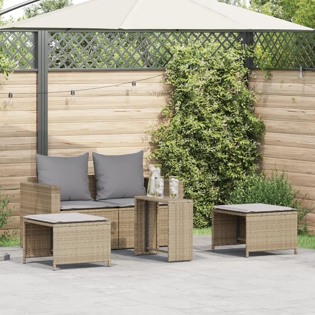 Set Divano da Giardino 5 pz | Set Salotto da Giardino con Cuscini Beige in Polyrattan