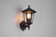 PIENZA APPLIQUE DA ESTERNO UP 6 LATI FUSIONE DI ALLUMINIO NERA E VETRO TRASPARENTE H. 31CM IP44 1 LUCE ATTACCO E27