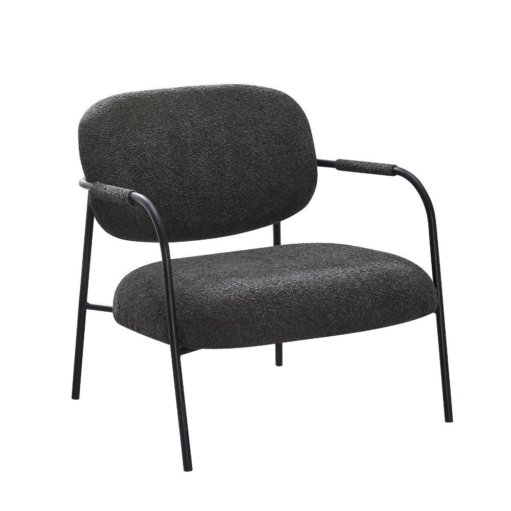 2x Poltrona Nat con struttura in metallo nero e seduta in tessuto teddy grigio scuro