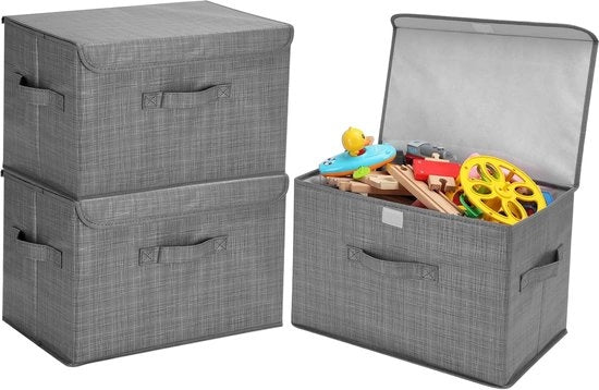 Scatole di stoccaggio pieghevoli con coperchio - 3 pezzi - 39 x 24 x 25 cm - contenitore di stoccaggio per tessuti - organizzatore di abbigliamento - organizzatore di giocattoli libri - armadio.