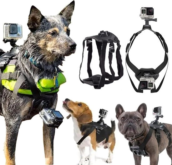 Houder per cane per GoPro, adattabile e morbido, per cani grandi, medi e piccoli, utilizzabile per fissaggio al petto e alla schiena, compatibile con tutti i modelli.