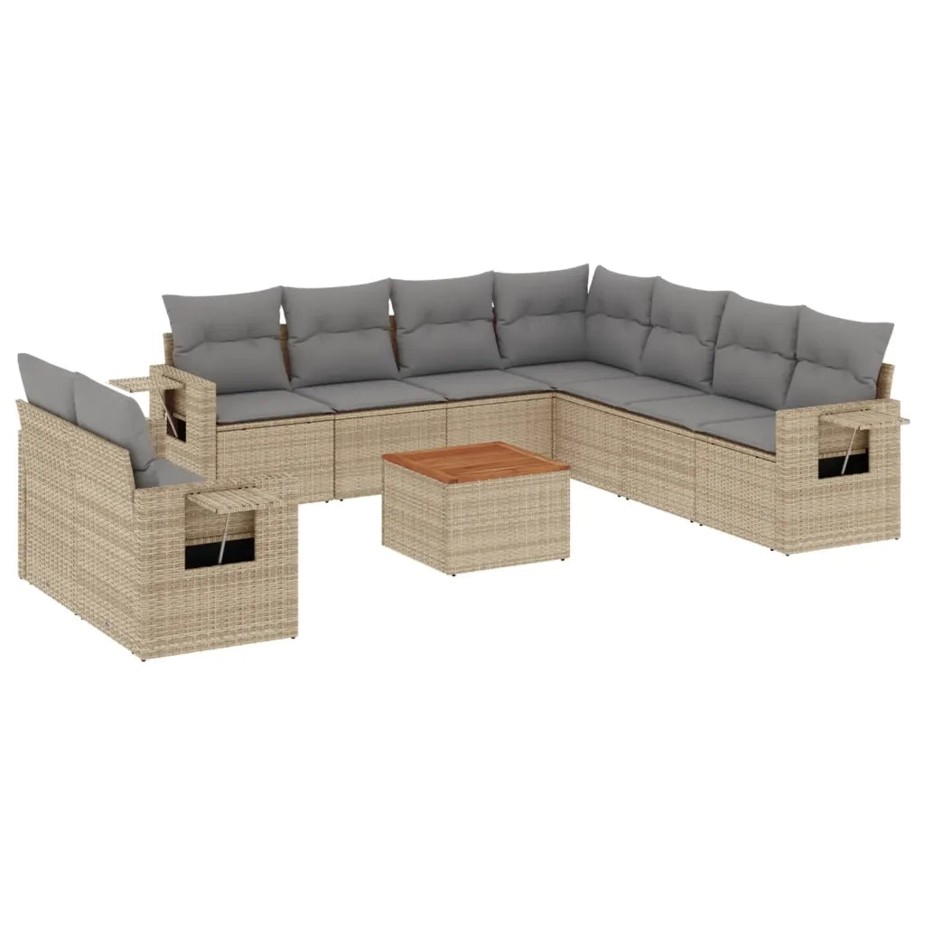 Set Divano da Giardino 10 pz con Cuscini Beige Misto Polyrattan 3256962