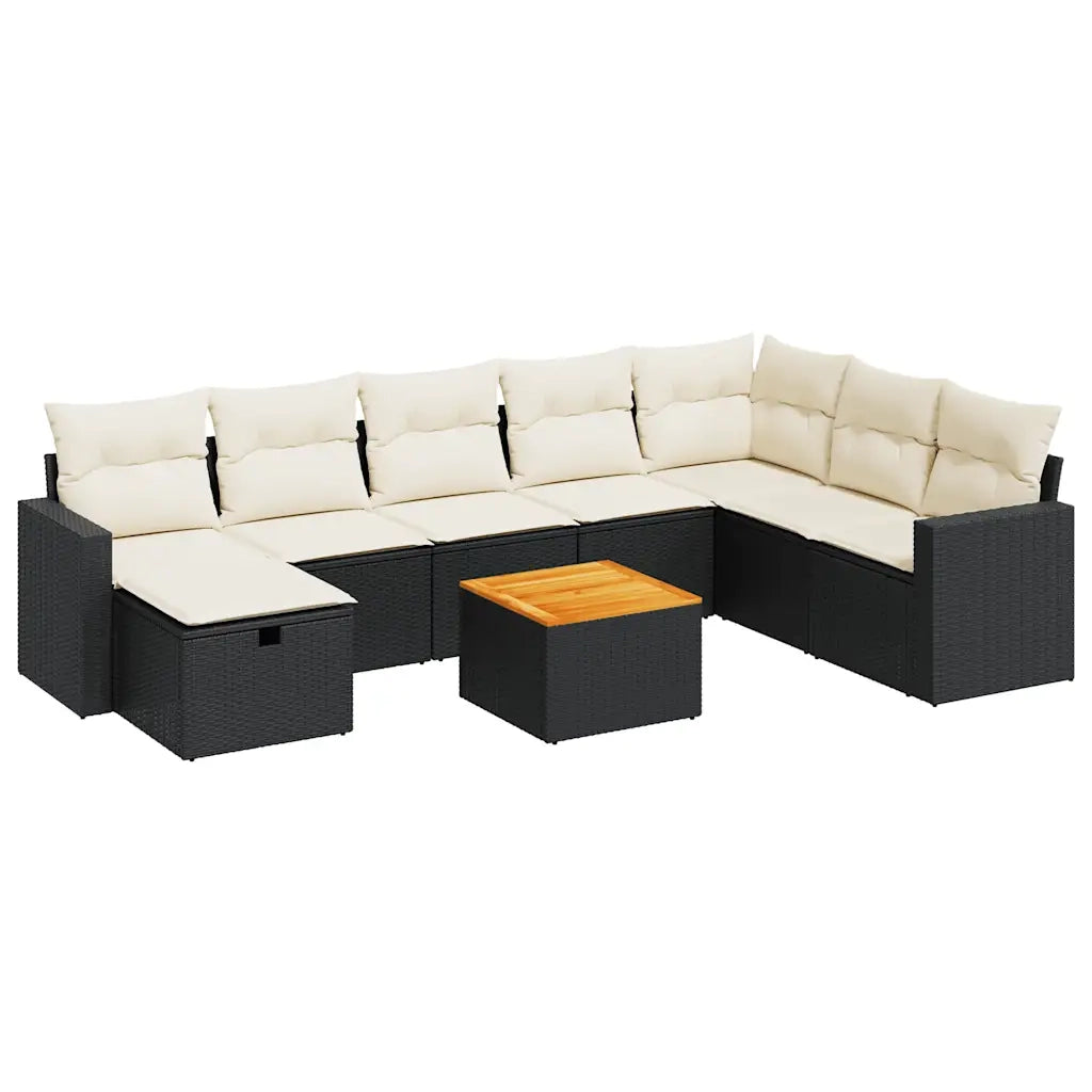 Set Divani da Giardino 9 pz con Cuscini Nero in Polyrattan 3325801