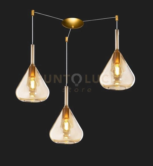 SOSPENSIONE OTTONE SAT. 3 LUCI SPOSTABILE VETRI AMBRA 1177OS-S3 S-AM