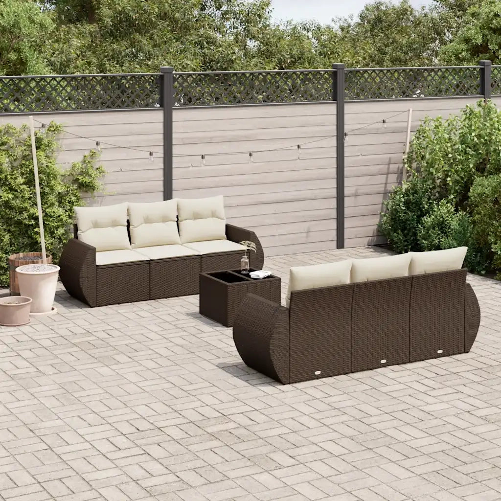 Set Divani da Giardino 7 pz con Cuscini Marrone in Polyrattan 3221112