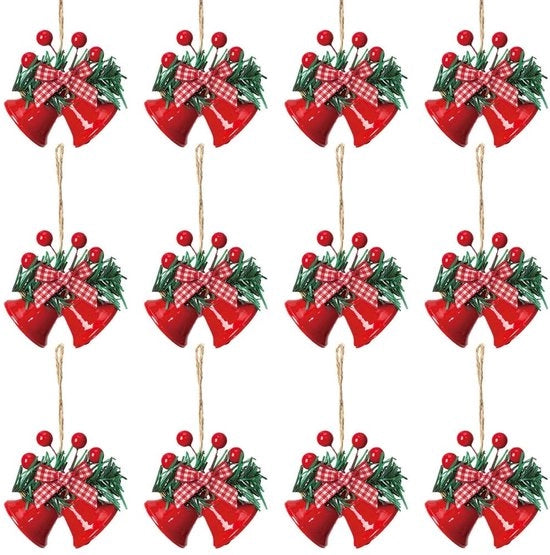 Decorazioni per Natale a 12 pezzi - Campanello metallico a battito - Ornamenti con baccelli di mirto - Decorazione appesa - Fioriere per Natale - Corda di appoggio robusta - Decorazione per Natale