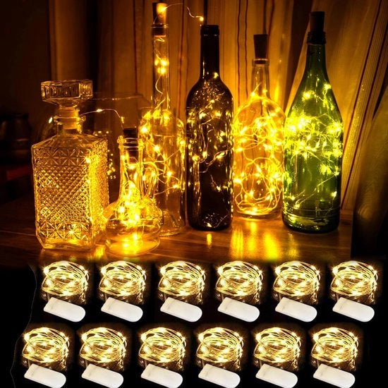 Cavo di illuminazione con timer - 12 pezzi - 2 m - 20 led - filo di rame - decorazione per Natale - batterie - impermeabile - feste - matrimoni - decorazioni - luce calda bianca