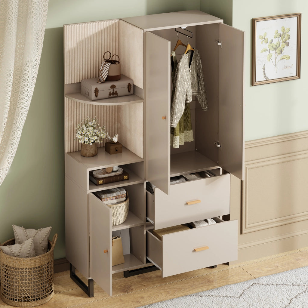 Mobile Ingresso Con 1 Anta; 2 Cassetti E Barra Estraibile; Pannelli Imbottiti; in MDF; 110??38??186 cm; Beige E Grigio