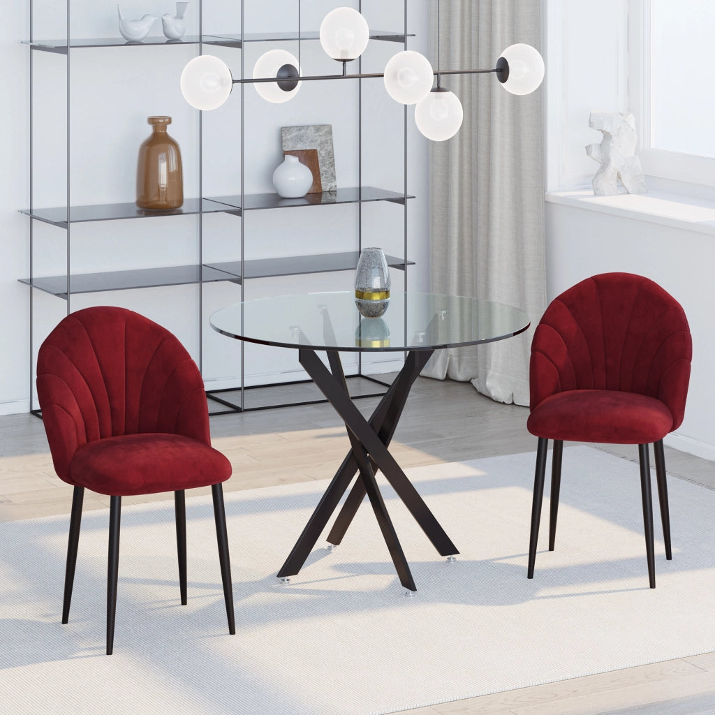 Set di 2 Sedie da Pranzo in Velluto ¨C Zephmum ¨C Bordeaux, Struttura Metallo Nero, 52x54x79 cm