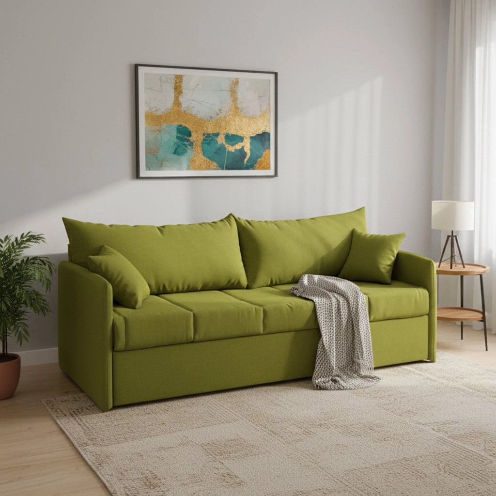 Avellana, Divano Letto 3 Posti Sfoderabile Made in Italy, 205x86 cm Verde