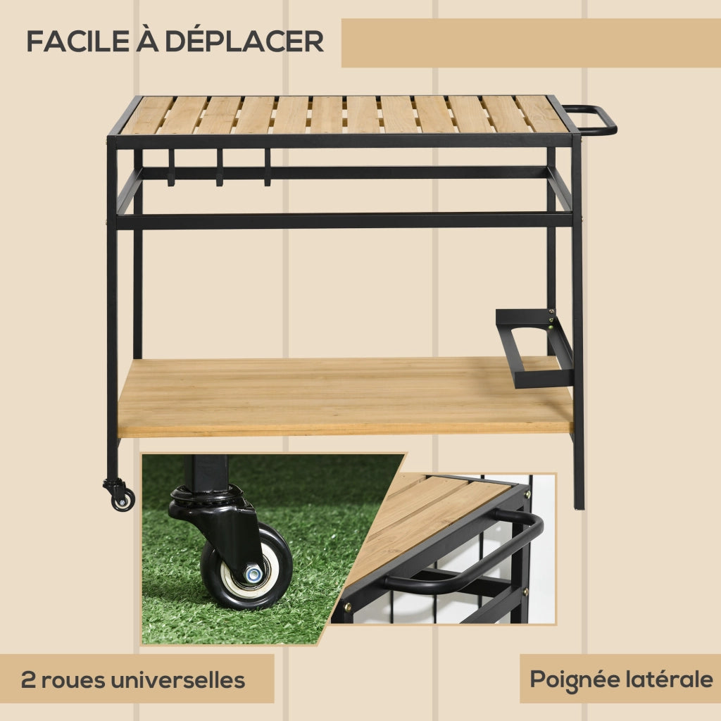 Carrello da giardino con ripiani e ganci ¨C zephmum ¨C 107x65x80 cm nero naturale