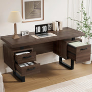 Scrivania lineare con 2 cassetti e vano per raccoglitori, in MDF e metallo, per ufficio, marrone, 135 × 54 cm