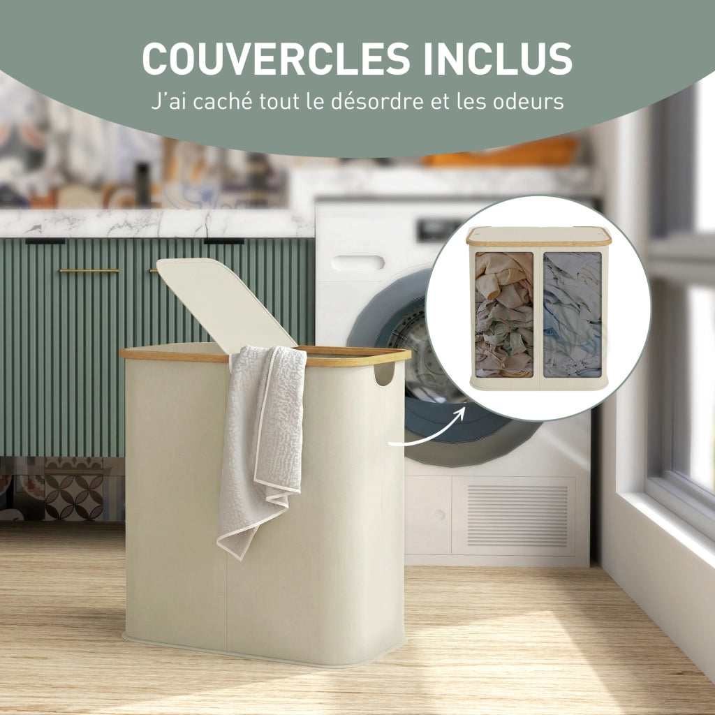 Cestino Pieghevole per Biancheria ¨C zephmum ¨C Beige, Plastica, 80 Litri