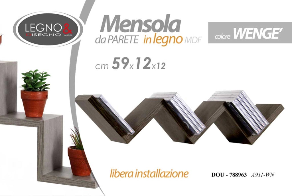 MAURY'S MENSOLA ZIG ZAG DIMENSIONI 59X12X12 CM IN COLORE WENGÈ