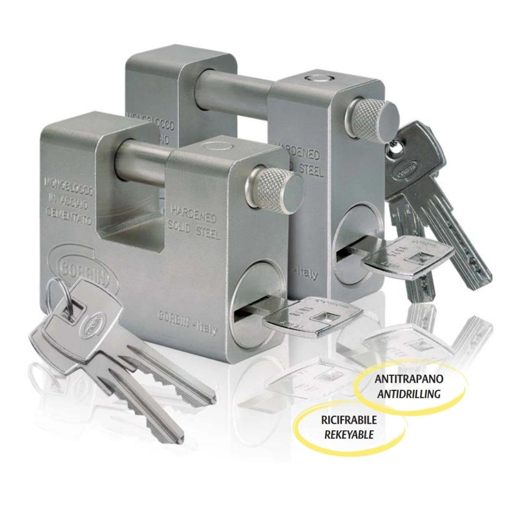 Trade Shop - Lucchetto Grizzly In Acciaio Cementato Antitrapano Con Chiave Dom Corbin -