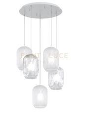 SOSPENSIONE BIANCO 5 LUCI TONDA VETRI 2X TR + 3X BF 1181BI-S5 T-BT