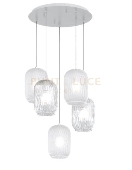 SOSPENSIONE BIANCO 5 LUCI TONDA VETRI 2X TR + 3X BF 1181BI-S5 T-BT