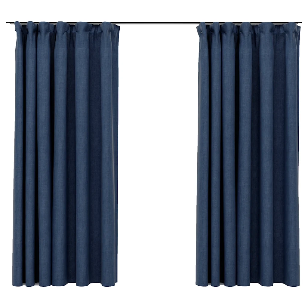 Tende Oscuranti con Ganci Effetto Lino 2 pz Blu 140x175 cm 321180