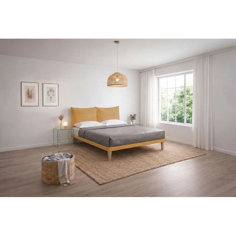 Letto imbottito Matrimoniale 180x200 cm Soft - Con rete,Microfibra,Ocra
