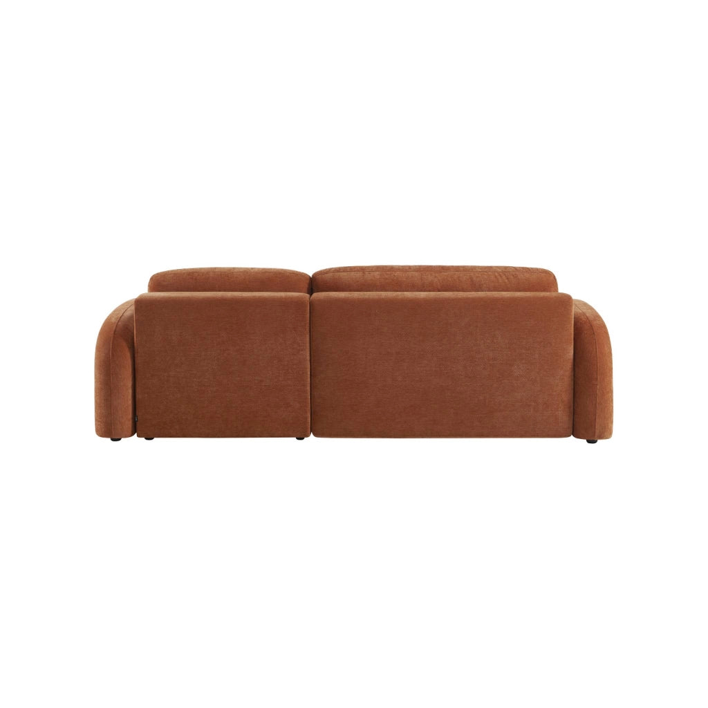 Divano angolare in tessuto con vano contenitore, 3 posti, terracotta