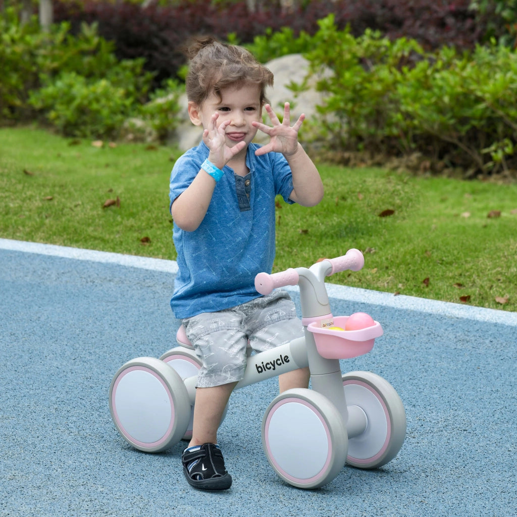 Bicicletta Senza Pedali Bambini 4 Ruote ¨C Zephmum ¨C Grigio Bianco Rosa 1-3 Anni
