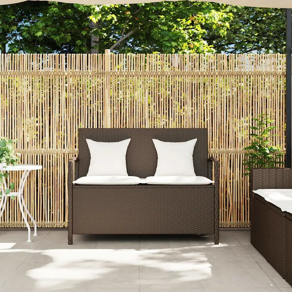 Panca Portaoggetti da Giardino con Cuscino-Sgabello-Panca con Contenitore Marrone Polyrattan 279195