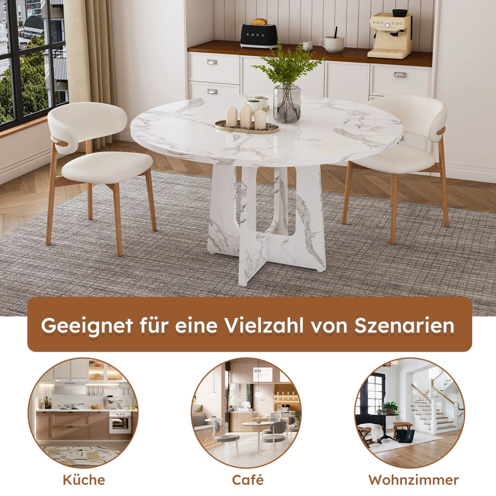 Tavolo da pranzo rotondo stabile in MDF con effetto marmo bianco per 4-6 persone per cucina e soggiorno Ø 120 × 76 cm