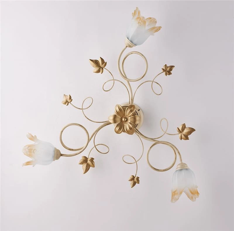 EDEN PLAFONIERA DESIGN MODERNO IN METALLO COLORE AVORIO E ORO E14 3 LUCI 46 WATT 52X52X27 CM