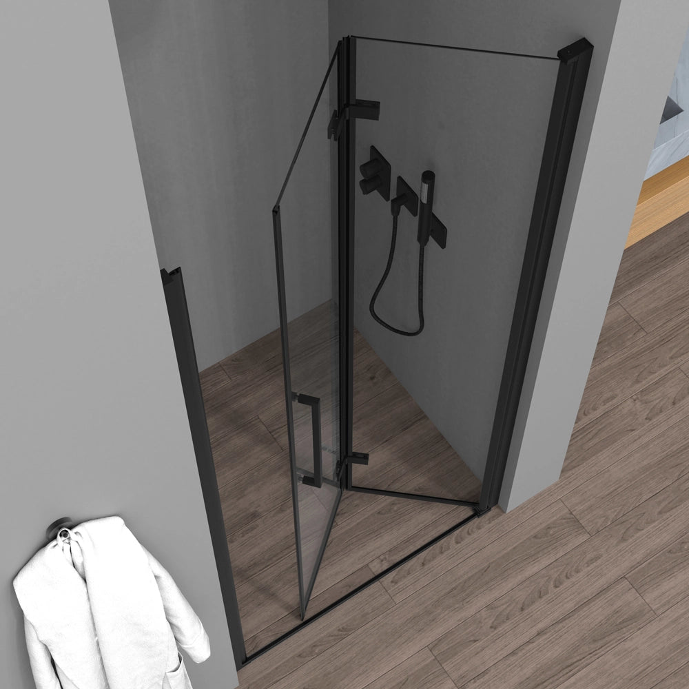 Porta doccia a soffietto per nicchia 75cm in vetro temperato trasparente con profili neri Neos