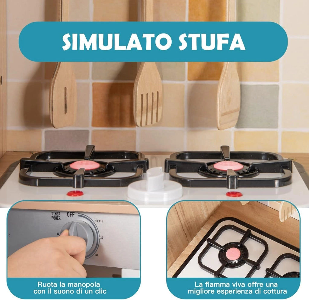 Cucina Giocattolo per Bambini, Cucina Finta Giocattolo con Suoni e Luci Realistici, Accessori Completi di Utensili da Cucina, Ideale per Bambini 3-7 Anni