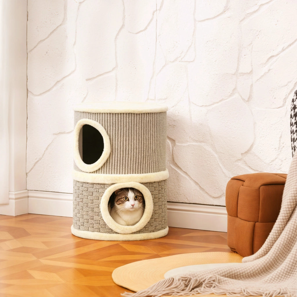 Tiragraffi per gatto con erba gatta e sisal ¨C zephmum ¨C 35,5x35,5x49cm kaki
