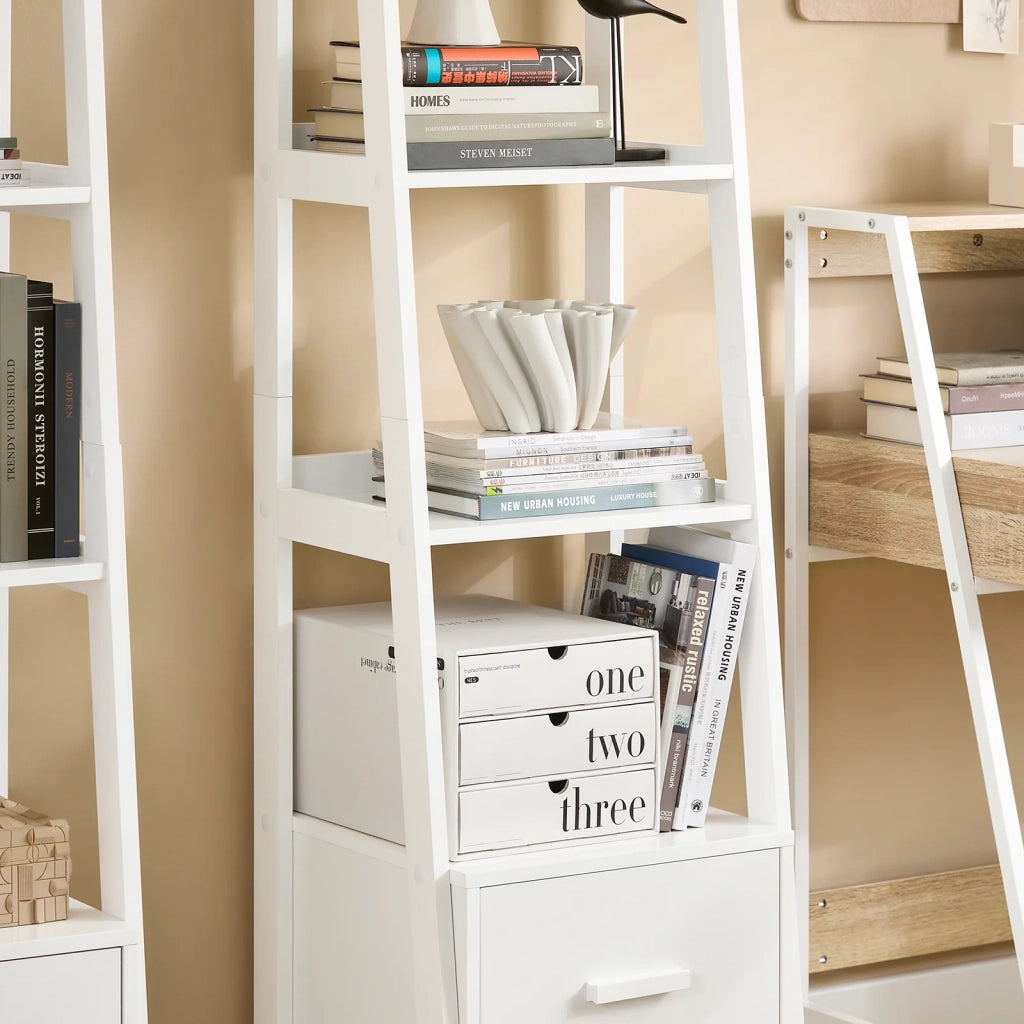 Scaffale a scala,Libreria,Mensole da angolo,Mensola porta CD,con Cassetto 44x40x159 cm Bianco FRG116-K-W