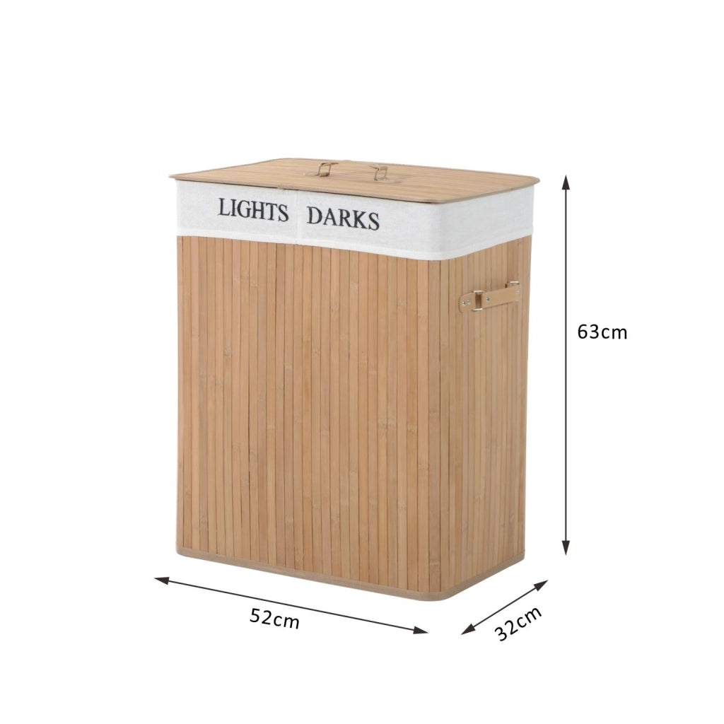 EasyComfort Cesta Portabiancheria in Bambù con Coperchio e Fodera Rimovibile, 52 x 32 x 63cm