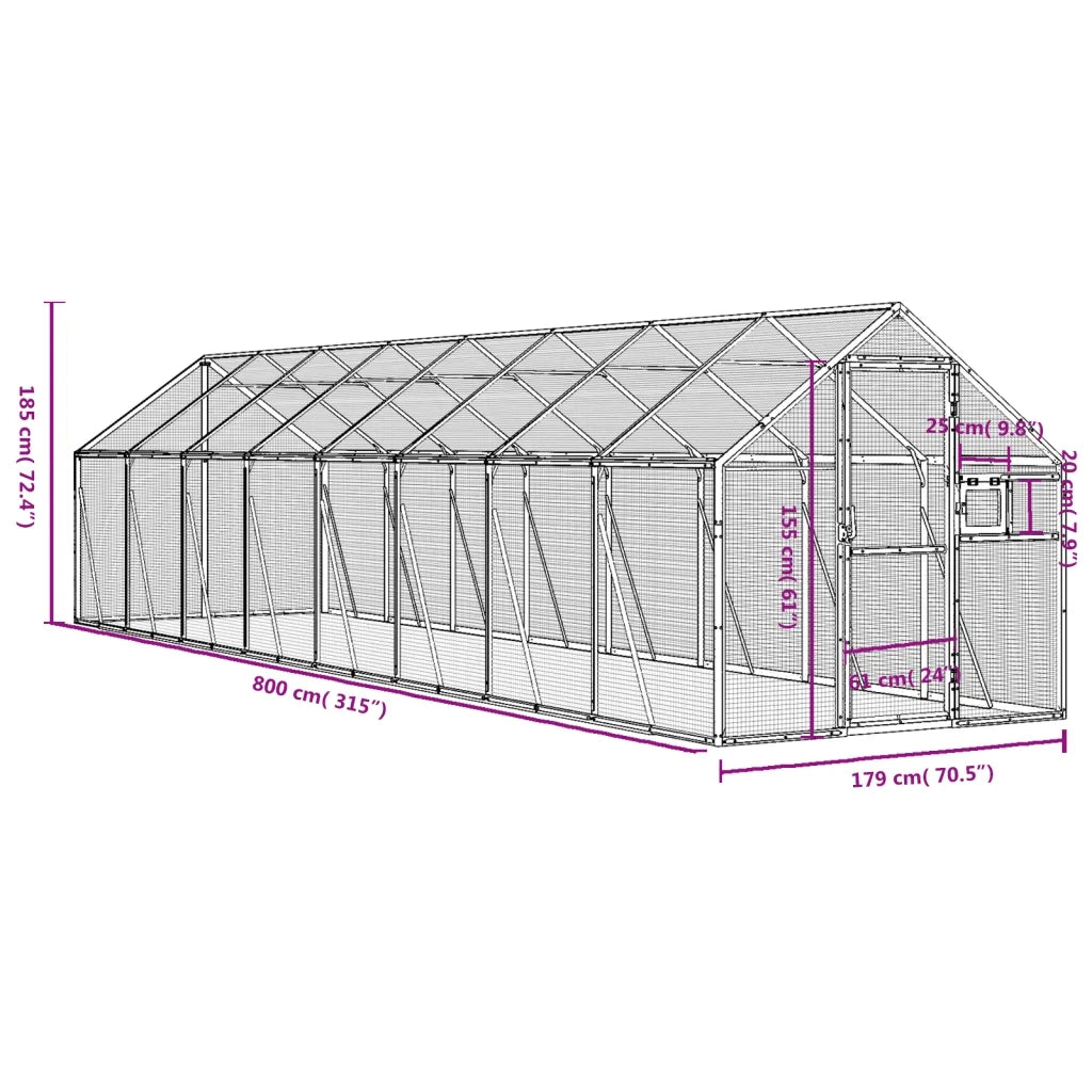 vidaXL Voliera Argento 1,79x8x1,85 m in Alluminio