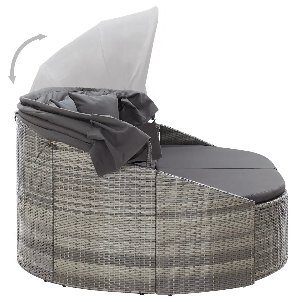 Lettino Prendisole con Baldacchino in Polyrattan Grigio 46093