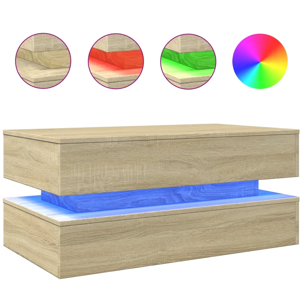 Tavolino da salotto | Tavolino da caff¨¨ | Tavolino da Soggiorno con Luci LED Rovere Sonoma 90x50x40 cm