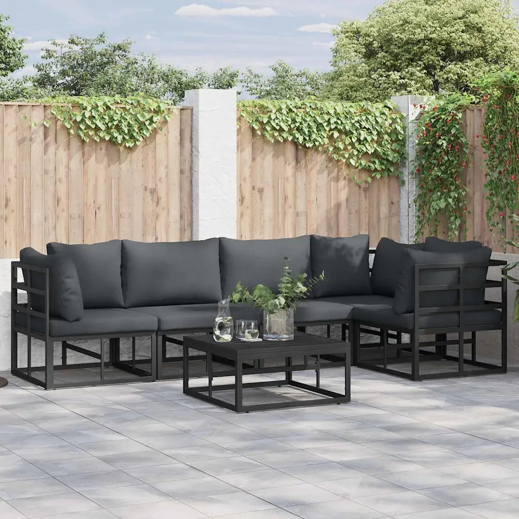 vidaXL Set Divano da Giardino con cuscino 5 pcs Nero Alluminio