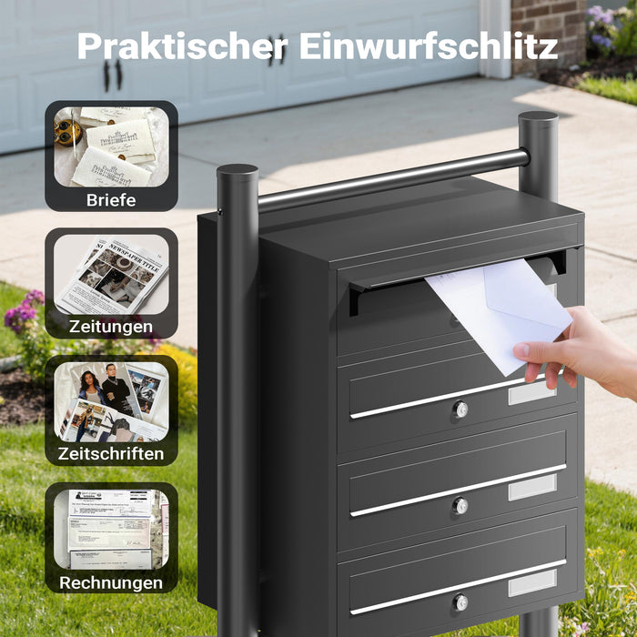Cassetta postale condominiale autoportante 4 posti, 1 modulo, nero 556 x 270 x 1500 mm