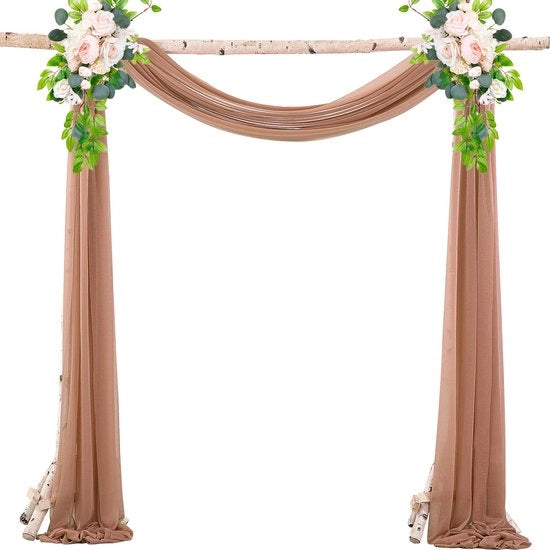 Slender Chiffon, tenda da sposa, con nastri, chiffon a drappeggio per decorazione cerimoniale, sfondo, tenda da festa di organza - Caffè chiaro - 75*300cm
