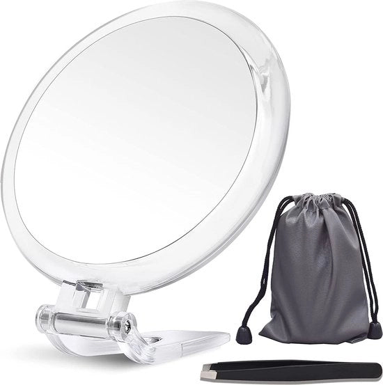 Specchio per trucco 5 pollici specchio ingrandente a doppia faccia pieghevole manuale/da tavolo per applicazione trucco pinza strumento per misurare/rimuovere smalto argento