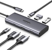 Hub USB C 6 in 1 a doppio schermo - Porte USB C/USB A doppie - Uscita HDMI doppia - Ricarica rapida PD 100W