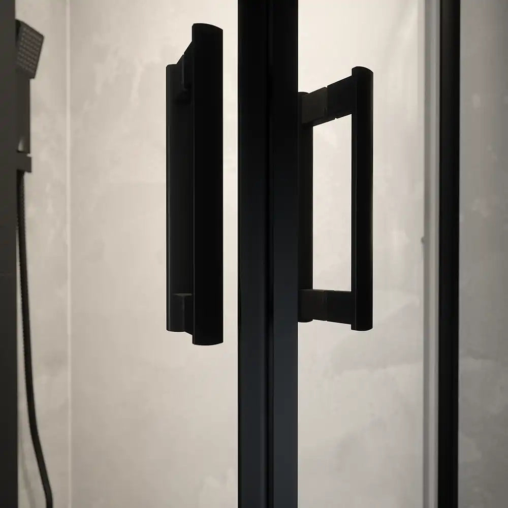Box doccia 75x75 cm semicircolare doppio scorrevole profili neri vetro trasparente h190 | Java