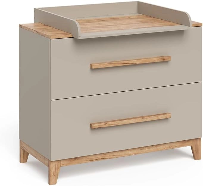 Fasciatoio Malia, Cashmere/Artigianale, 108 x 98 cm con 2 cassetti, con fasciatoio rimovibile per l'utilizzo come cassettiera