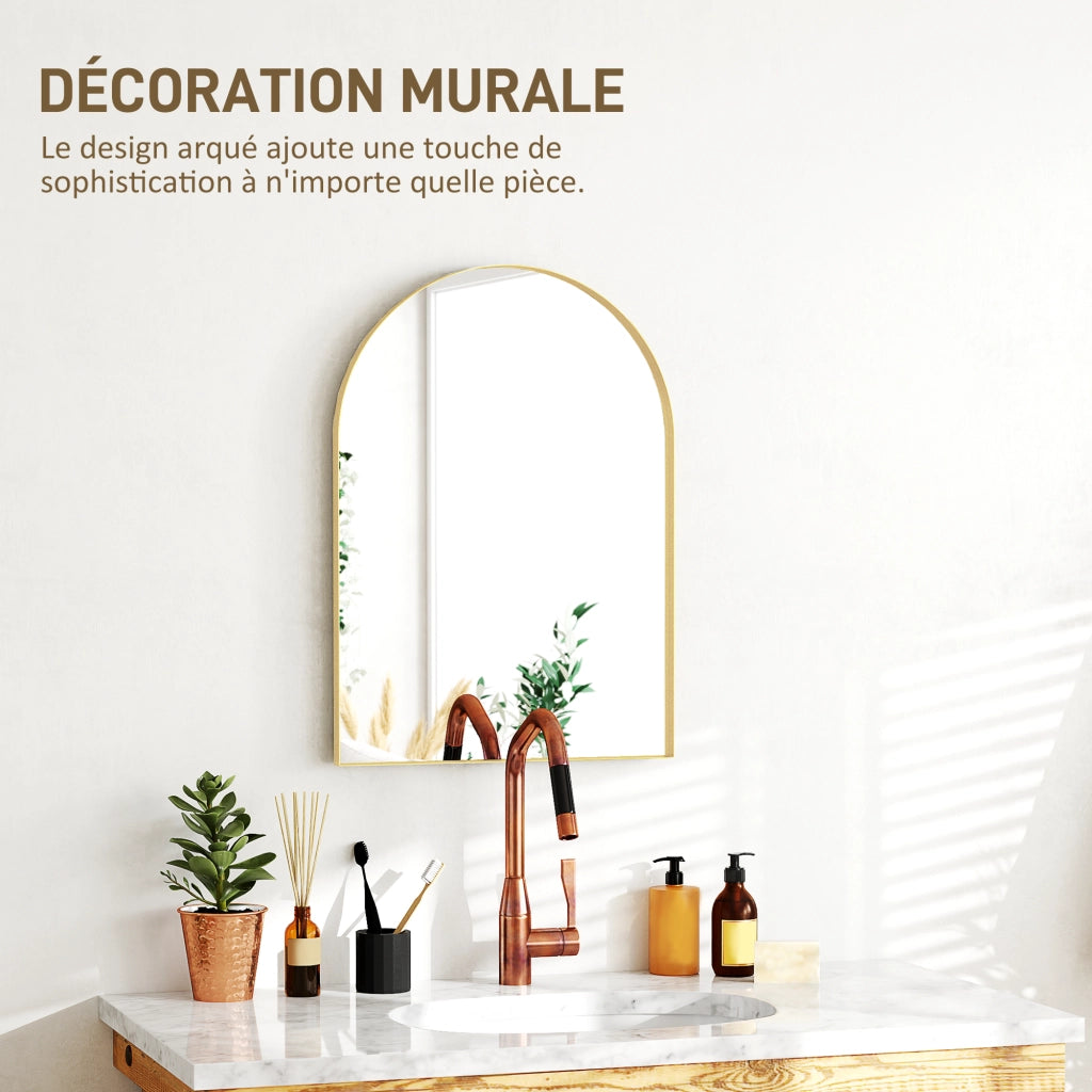 Specchio da Parete Arcuato ¨C Xylo ¨C Cornice in Lega d'Alluminio Oro 50x70cm