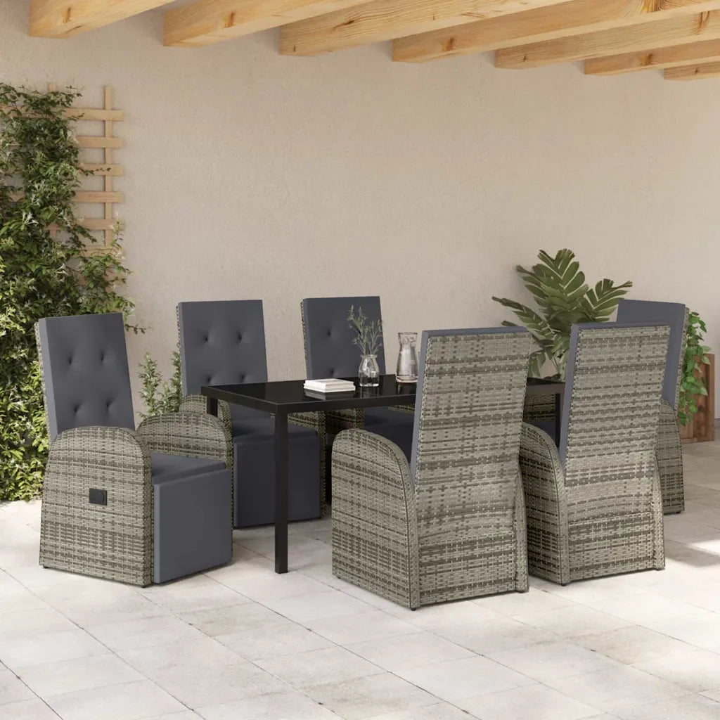 Set da Pranzo per Giardino con cuscino 7 pcs Grigio polyrattan