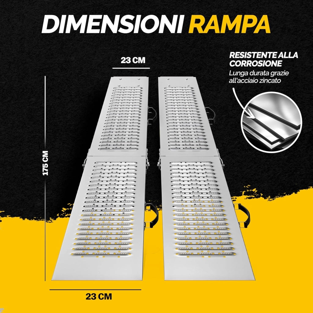 2x Rampa di Carico Pieghevole Max. 400kg Acciaio Zincato Antiscivolo Pedane Moto Quad